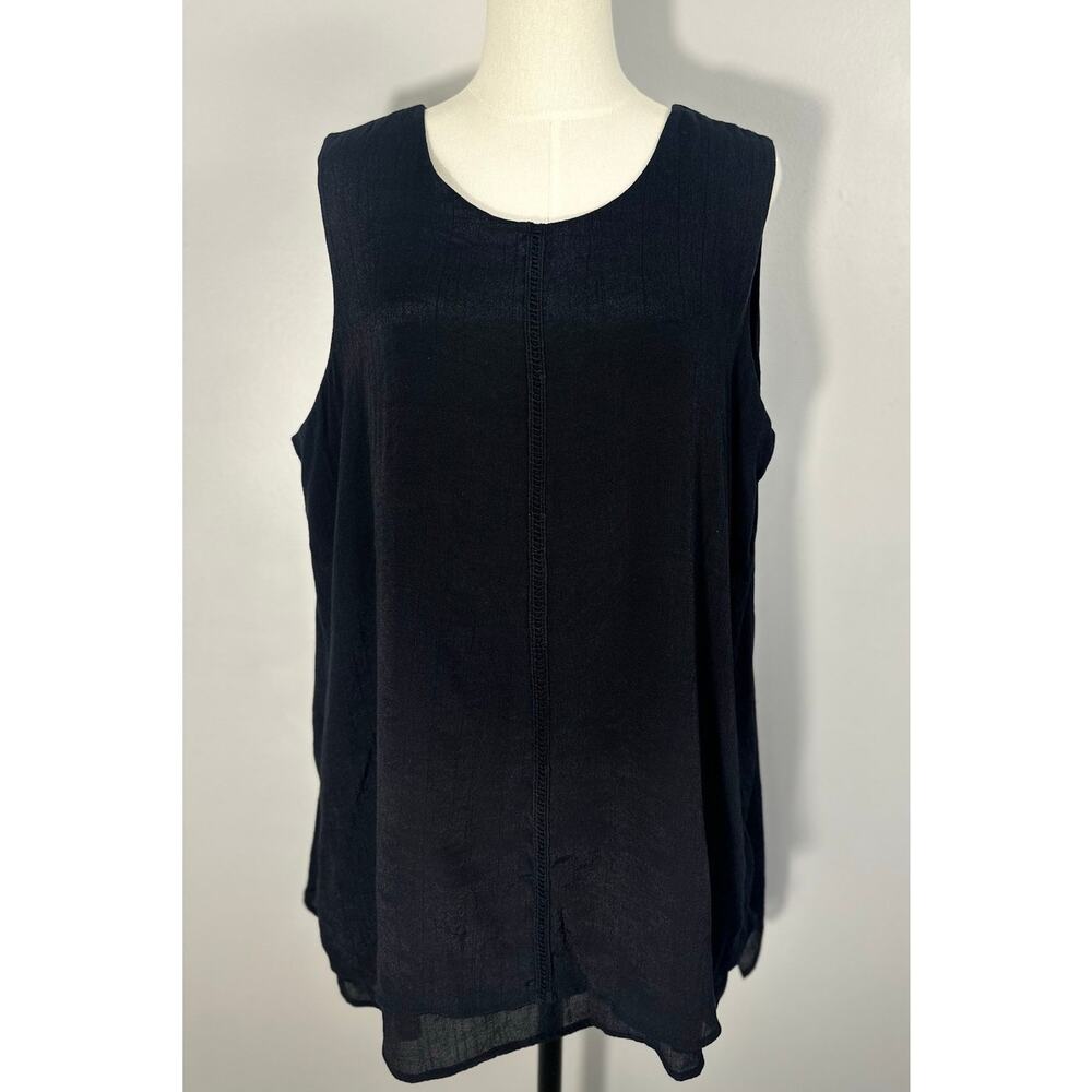FEVER Black Tank Top Flowy Double Layer Blouse Crinkle  Sz XXL Whimsigoth & Boho